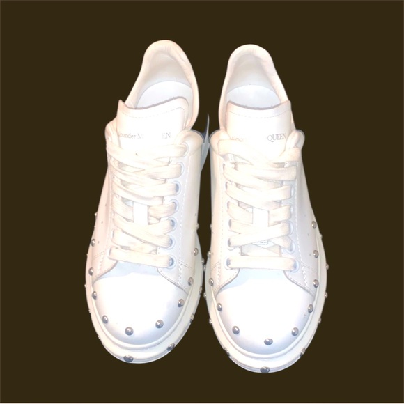 Alexander McQueen White Sneakers with Silver Studs.